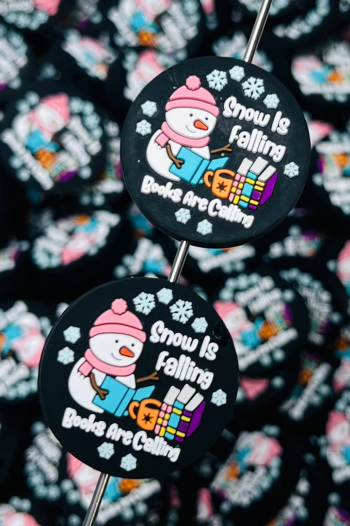 B- Snow is Falling, Books are Calling EXCLUSIVE Silicone Focal Bead