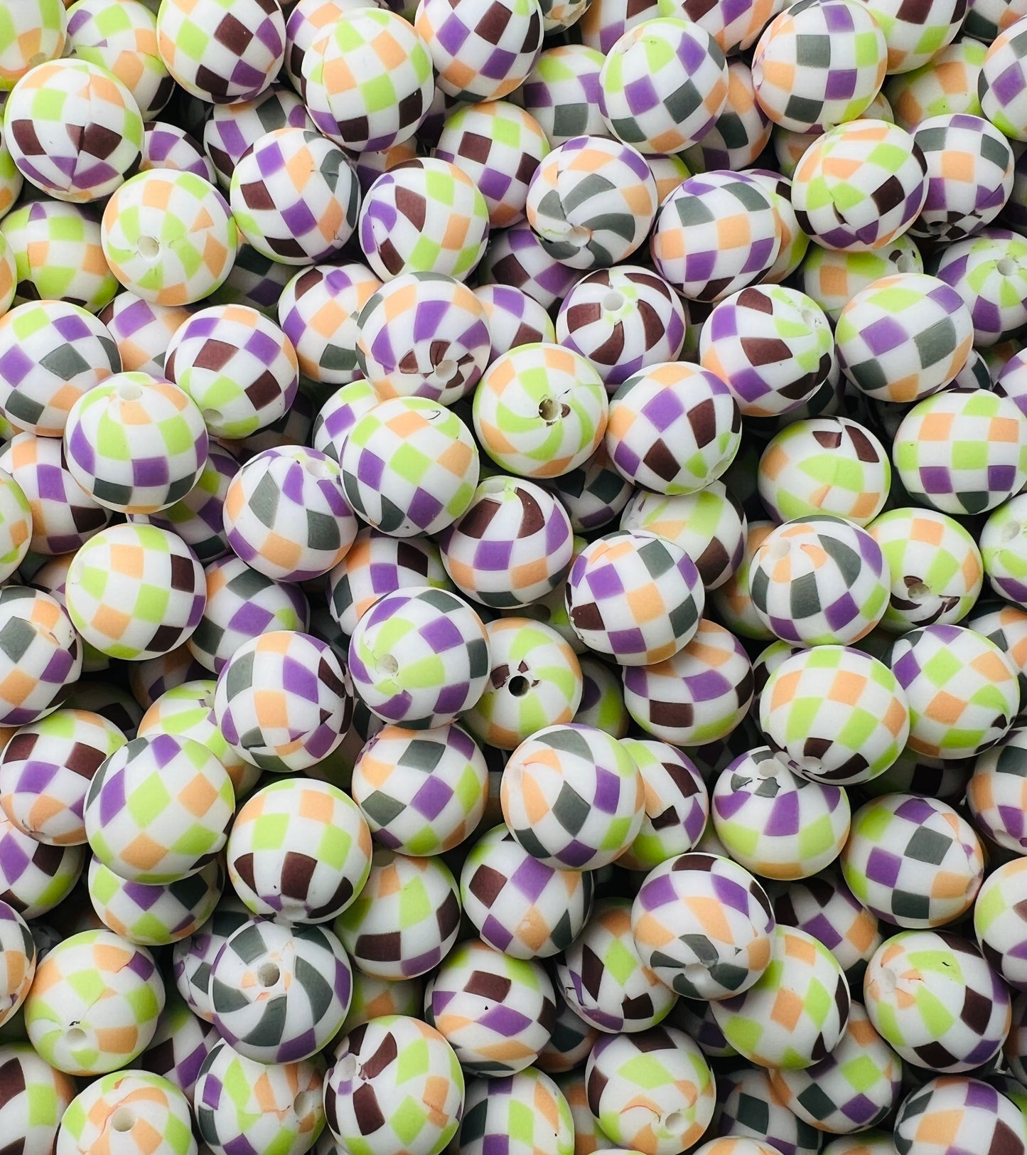 15mm Print Halloween Checker EXCLUSIVE Round Silicone Beads