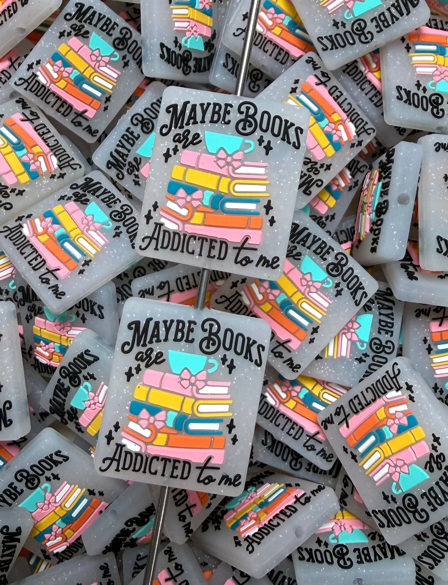 B- Maybe Books are Addicted to Me Focal Silicone Bead, Book Silicone Bead