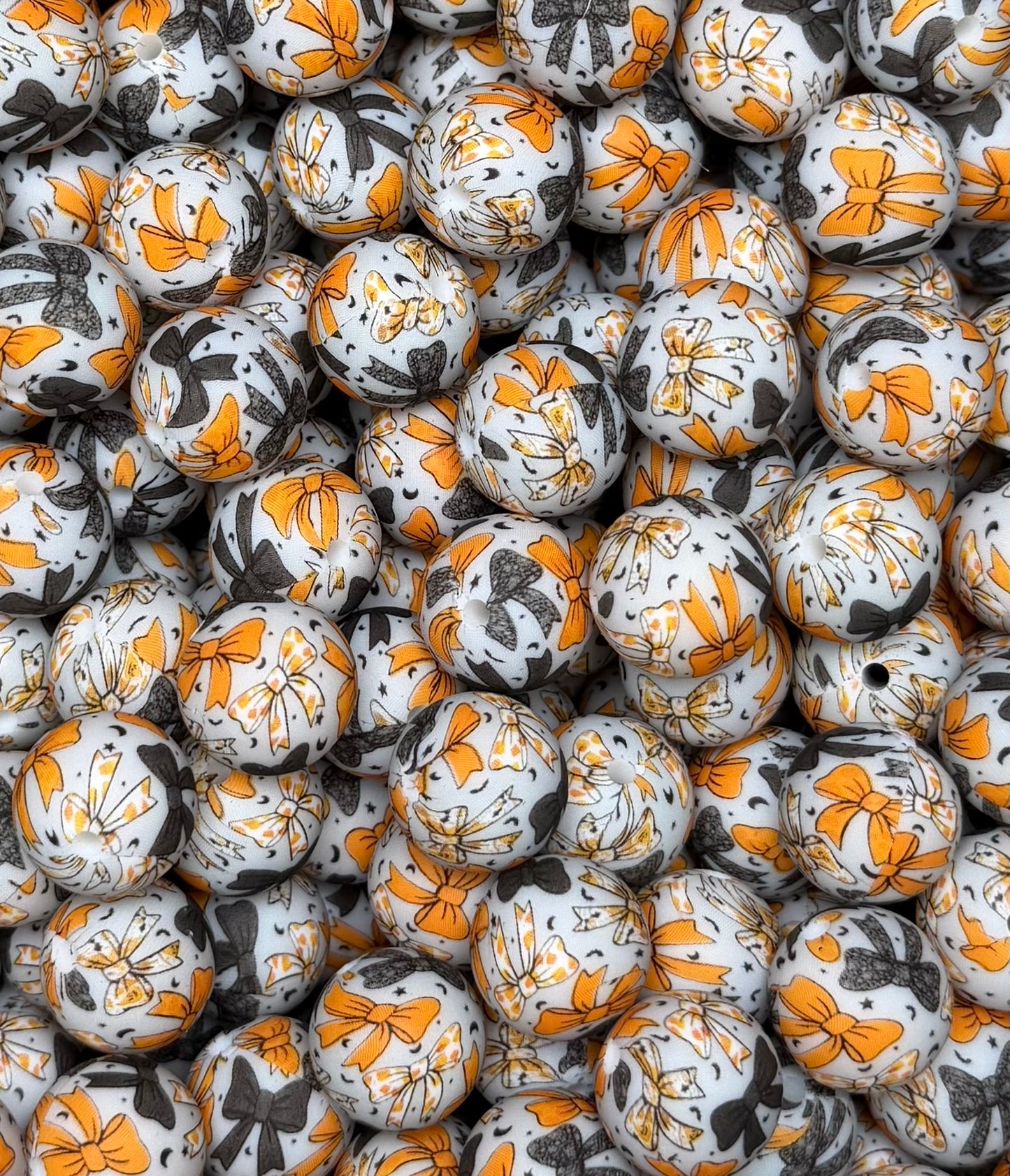 15mm Print Halloween Bows EXCLUSIVE Round Silicone Beads