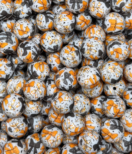 15mm Print Halloween Bows EXCLUSIVE Round Silicone Beads