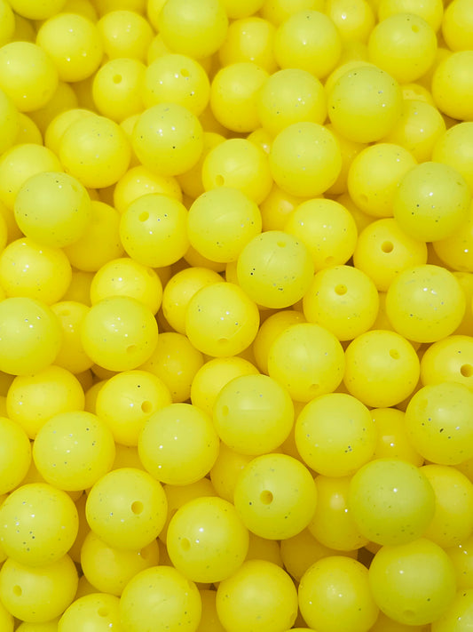 15mm GLITTER Sunshine Yellow EXCLUSIVE Round Silicone Beads