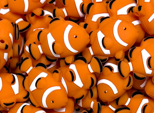 3D Clown Fish Focal Bead, **NOT FOR TEETHING** 3D Animal Focal Bead
