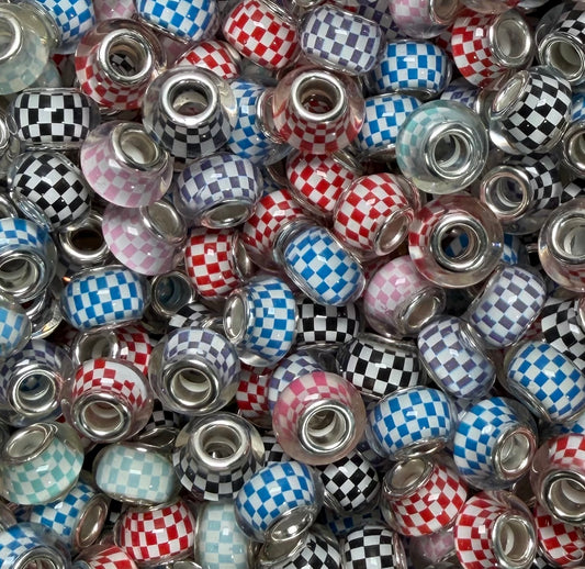 *Bead Mix- #327 Checker Charms Abacus Spacers- Pack of 5, Large Hole Beads, European Beads