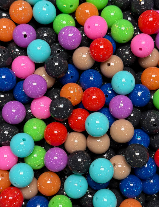 15mm Cosmic GLITTER Round Silicone Beads