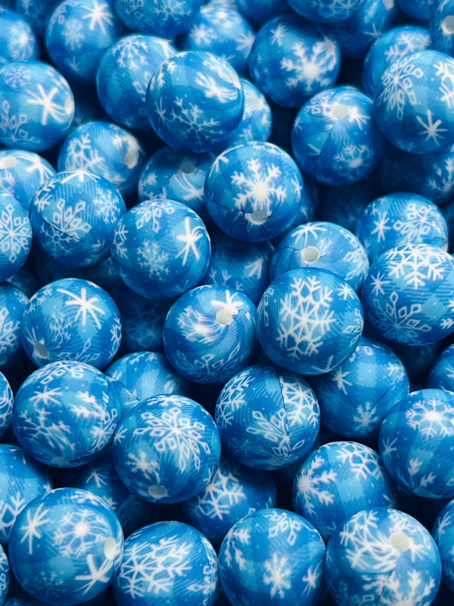 15mm Print Winter SNOWFLAKES EXCLUSIVE Silicone Beads, Winter Silicone Print Bead