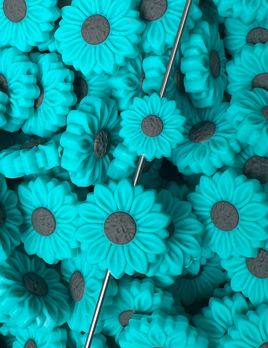 L- New Sunflower TURQUOISE Silicone Focal Bead, Flower Shape Silicone Bead