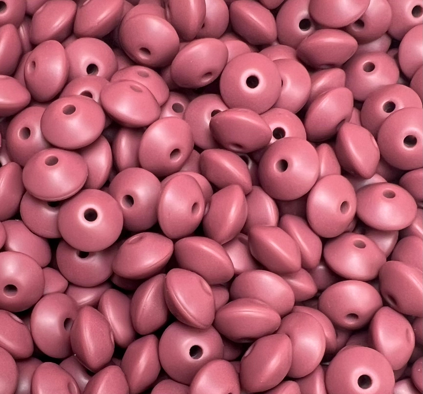 12mm Lentil Solid Maroon Silicone Beads