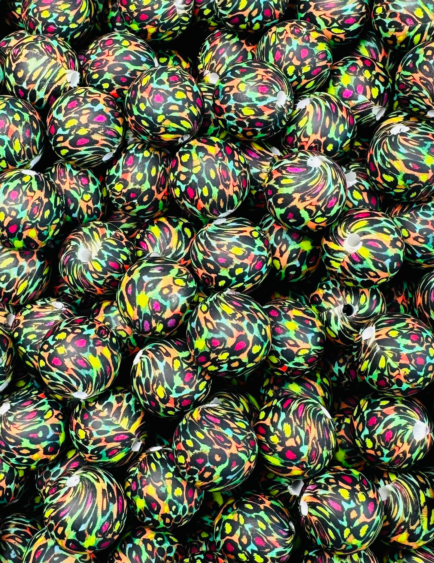 15mm Print Neon Cheetah Round Silicone Beads, Animal Print Beads