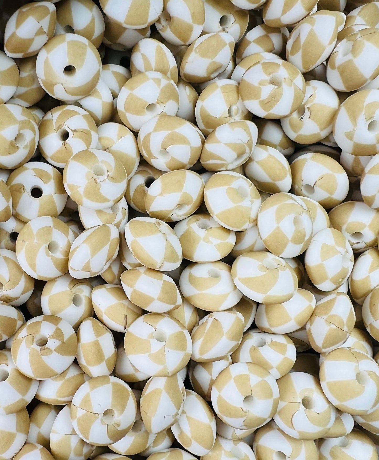 12mm Lentil Tan Checker EXCLUSIVE Silicone Print Beads