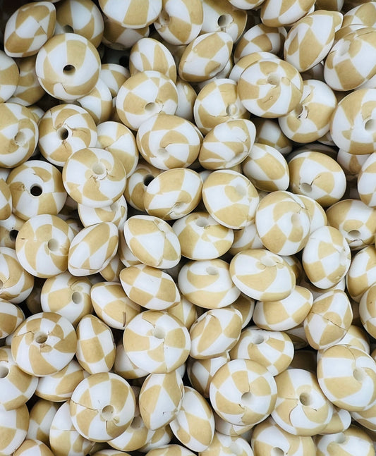 12mm Lentil Tan Checker EXCLUSIVE Silicone Print Beads