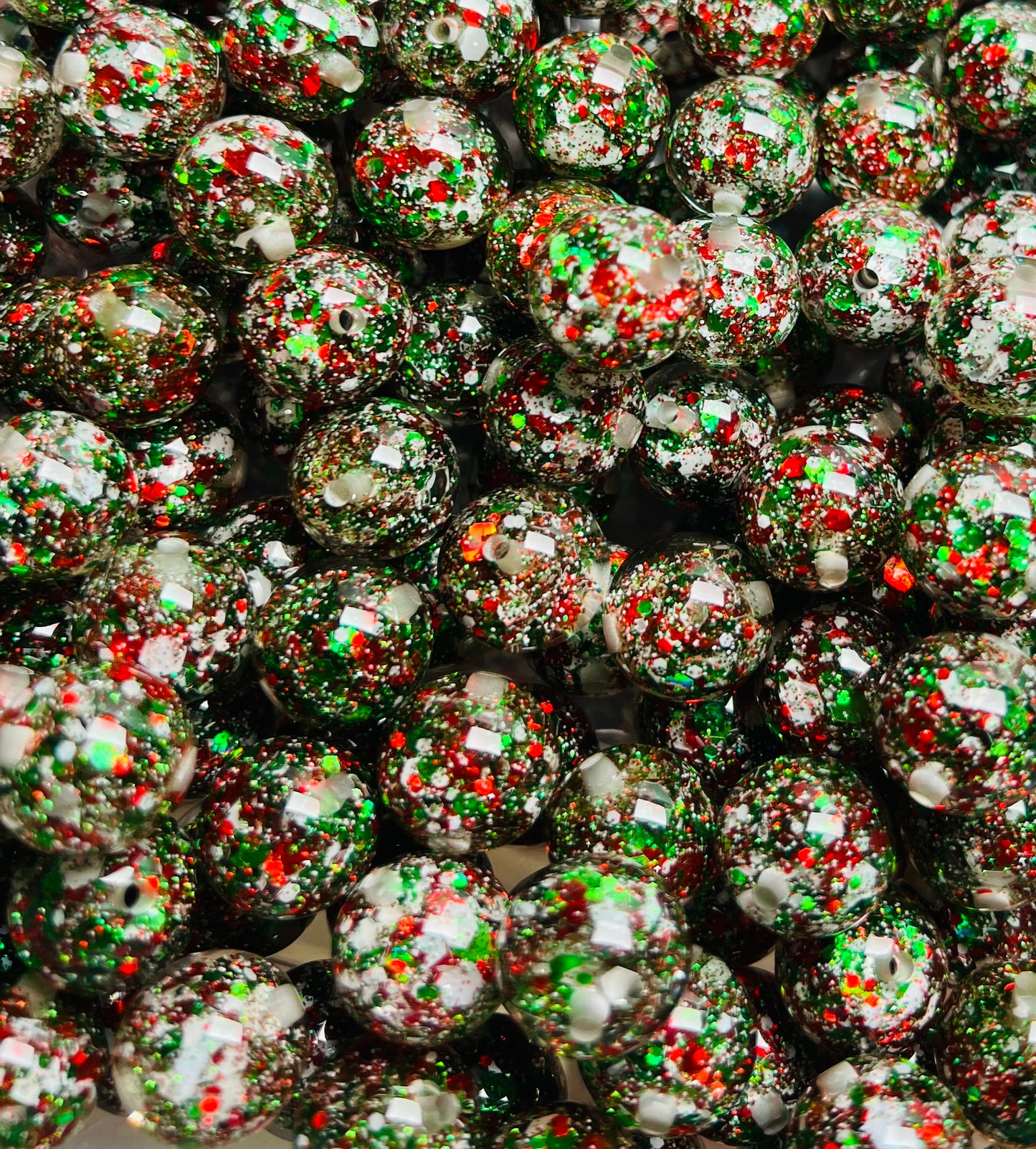 15mm Christmas Glitter ACRYLIC Round Beads