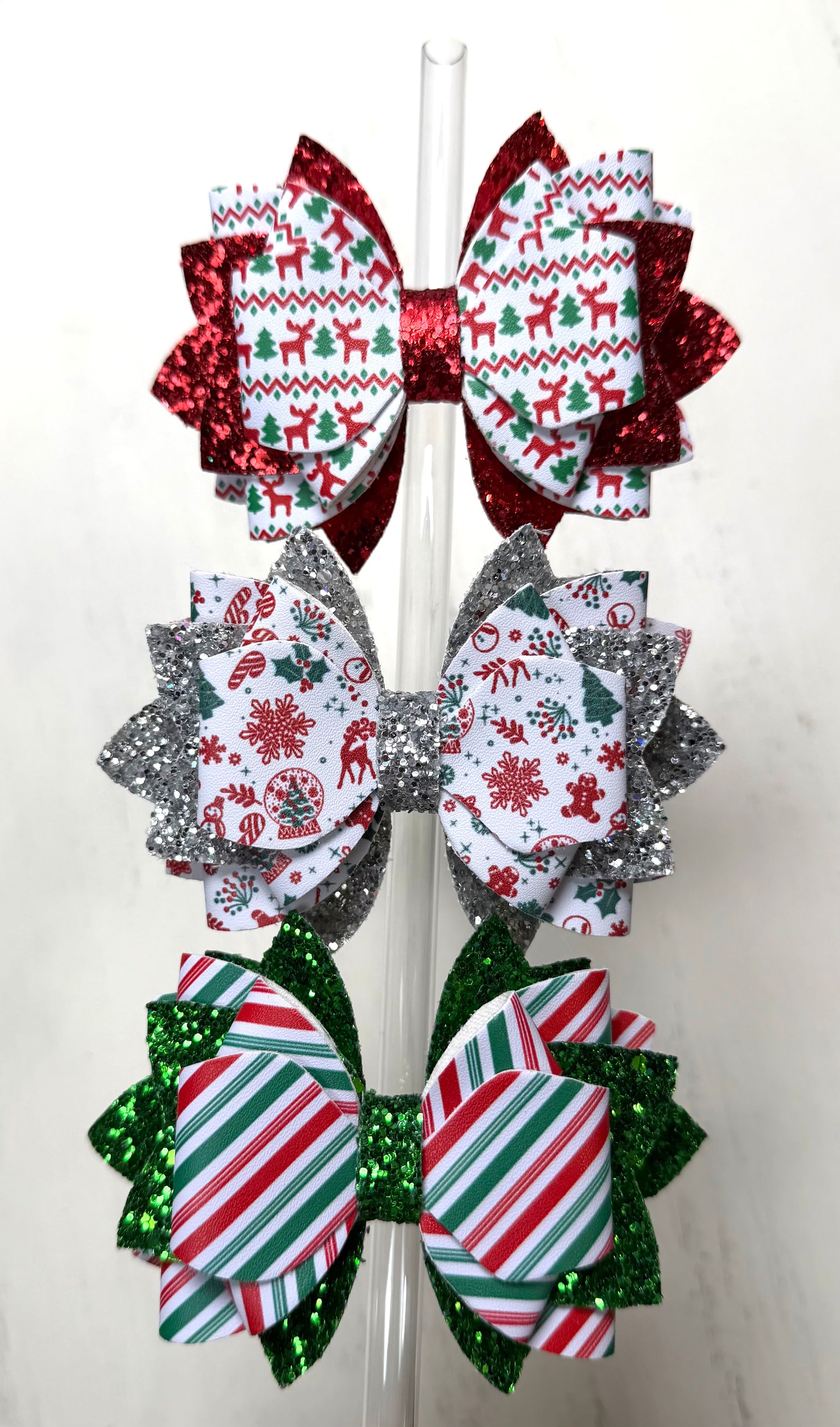 Y- Fabric Bow Straw Charm  - Christmas Ribbon Bow