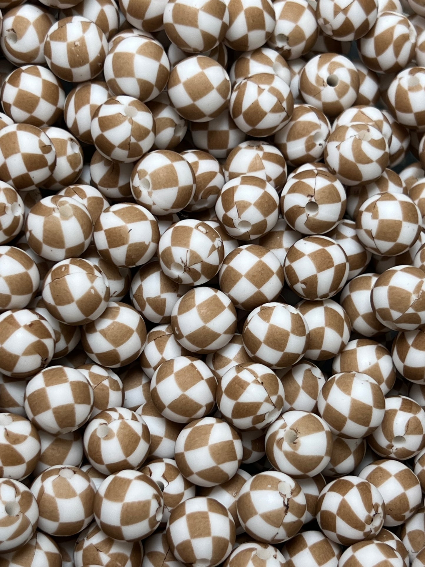 12mm Round Print Brown Checker EXCLUSIVE Round Silicone Beads
