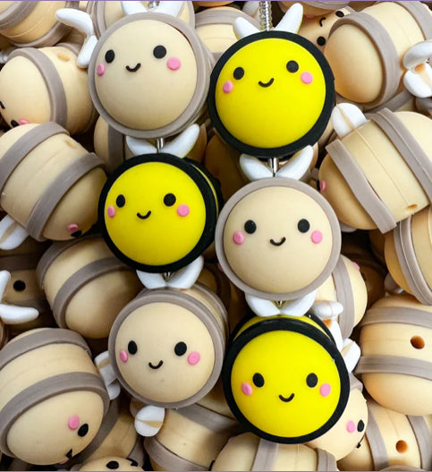 3D Bumble Bee Silicone Focal Bead