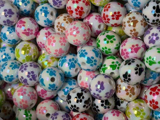 *Bead Mix- #266 16mm Paw Prints Round Acrylic Beads