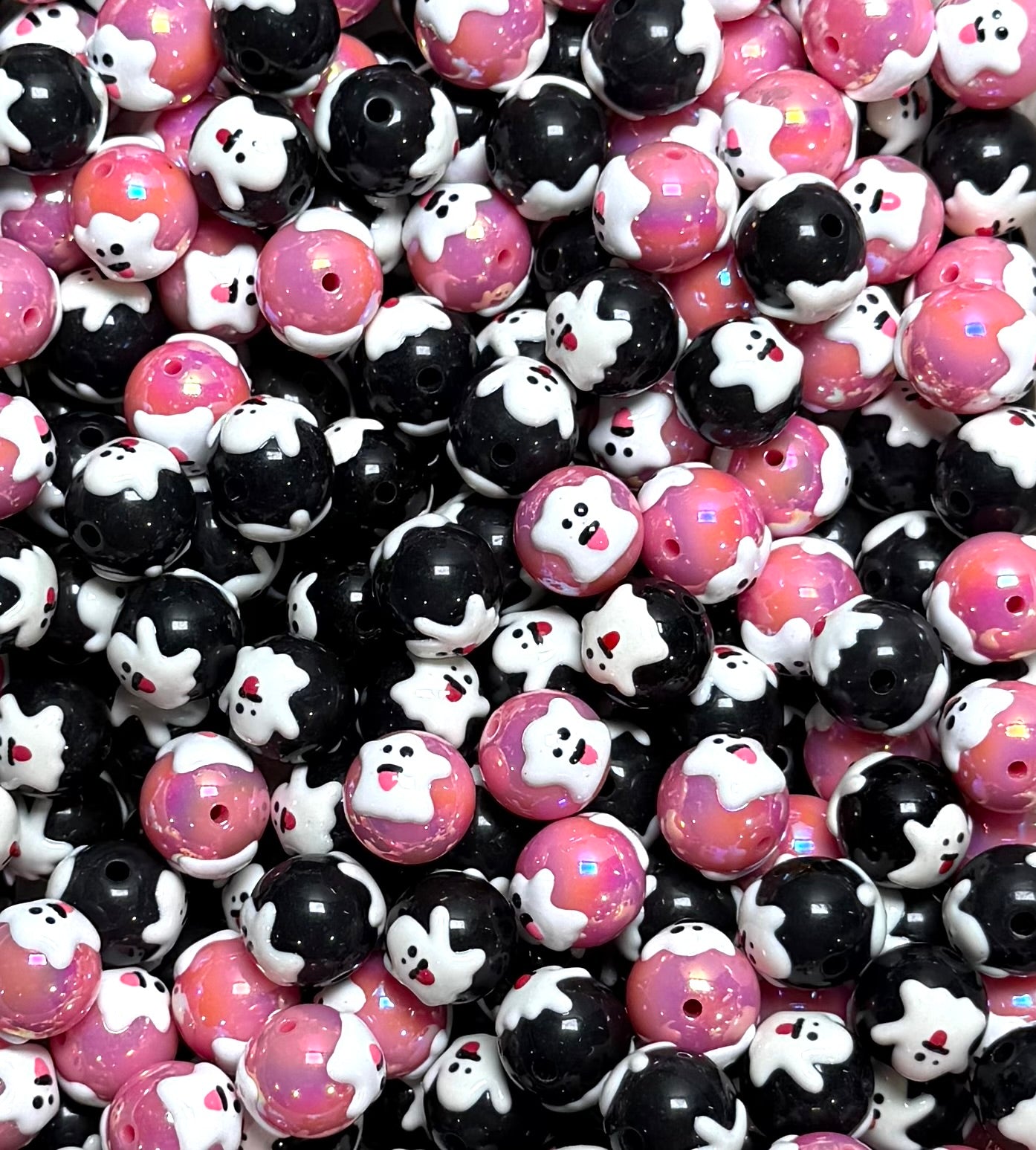 16mm GHOSTS Round ACRYLIC Beads, Halloween Acrylic Bead