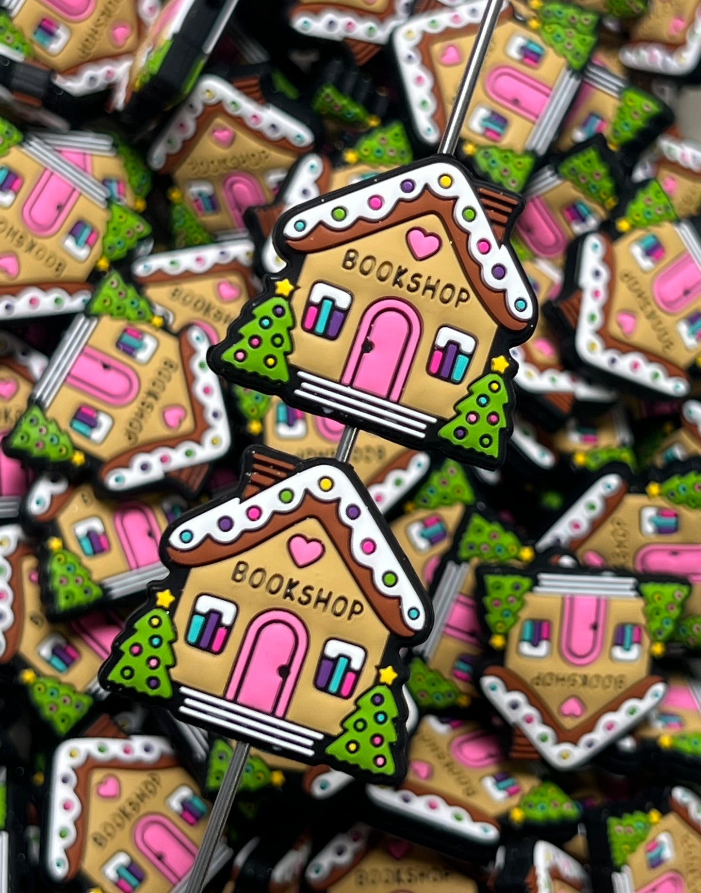 B- Christmas Bookshop Silicone Focal Bead, Book Silicone Bead