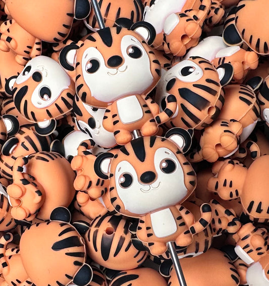 3D Tiger Silicone Focal Bead,**NOT FOR TEETHING** Animal Shape Silicone Bead