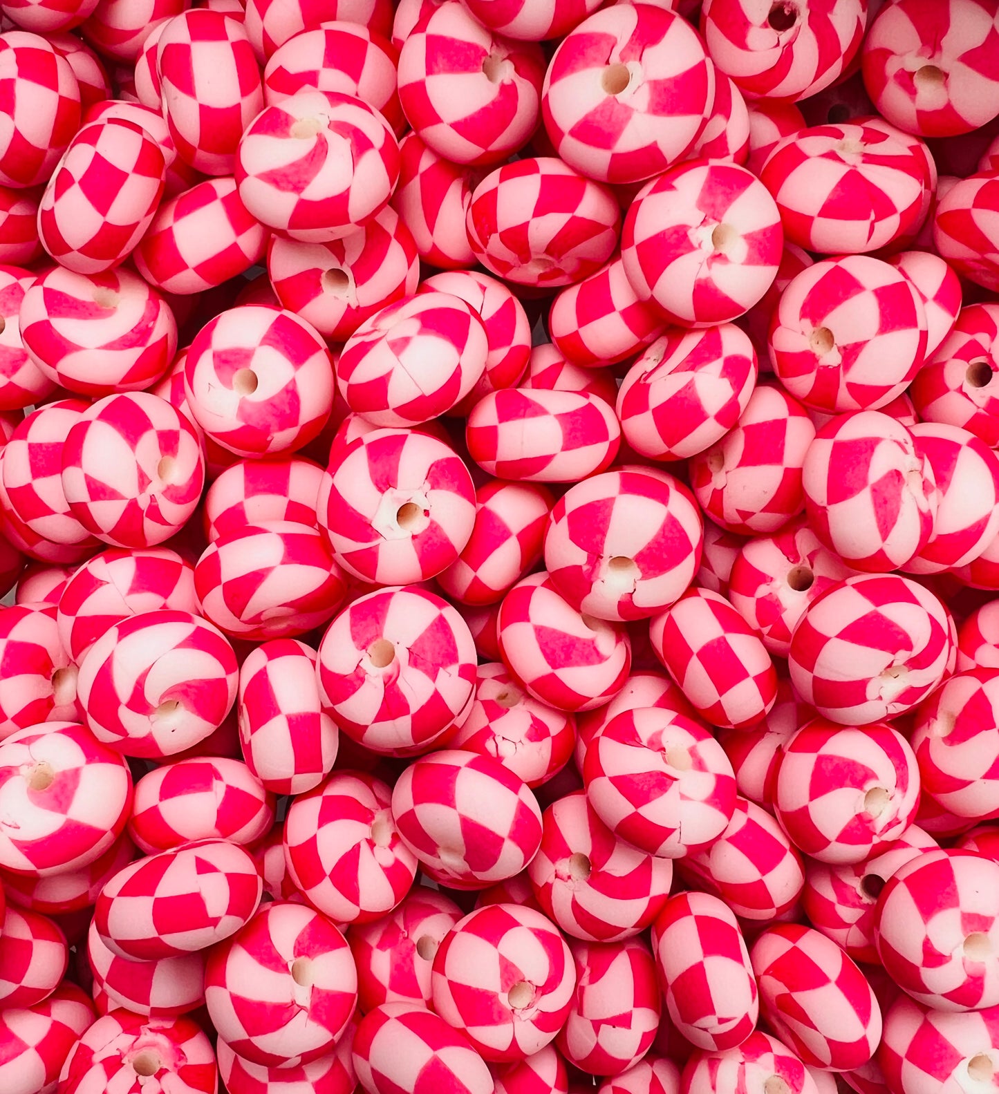 14mm ABACUS Pink Checker EXCLUSIVE Printed Silicone Beads