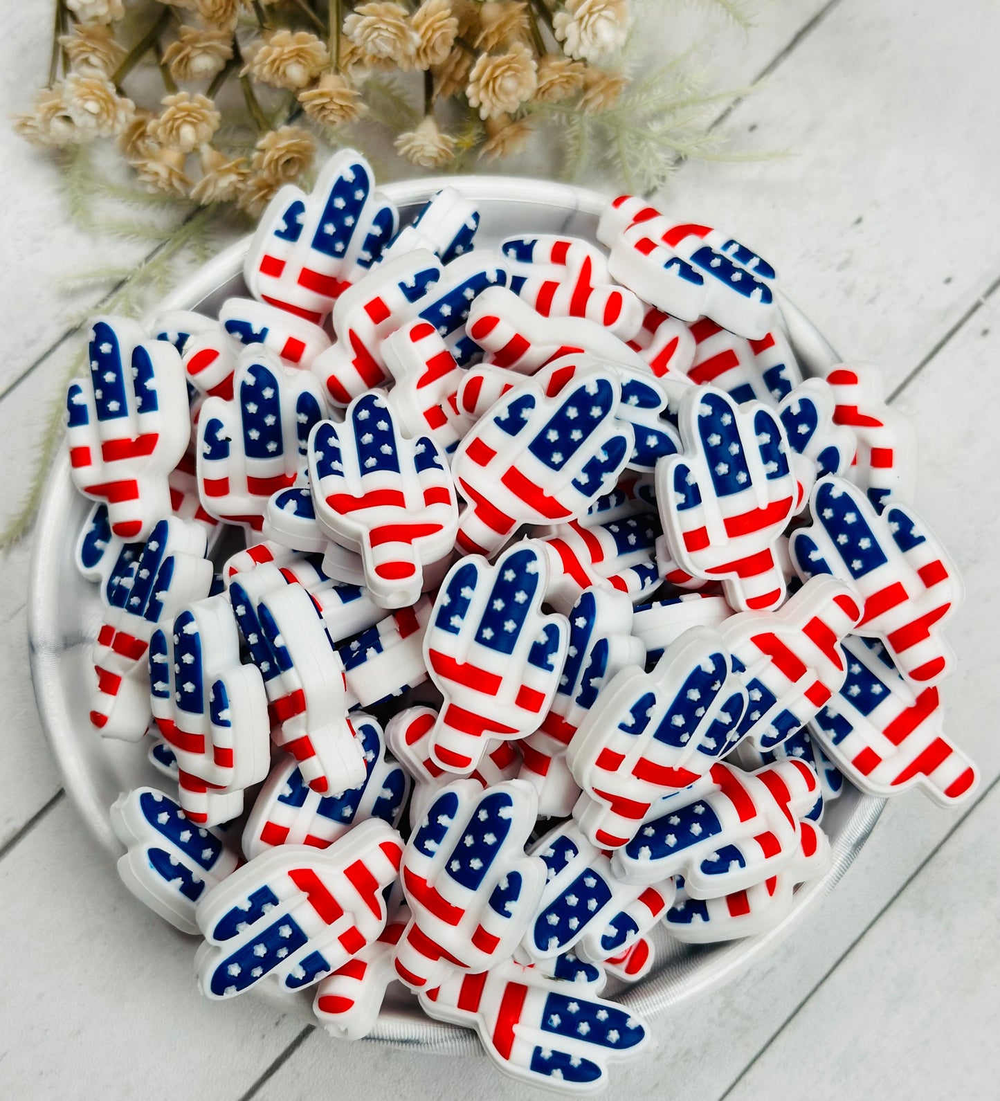 USA Cactus Silicone Focal Bead, Fourth of July Cactus Shape Silicone Bead