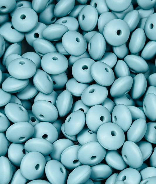 12mm Lentil Solid Dusty Blue Silicone Beads