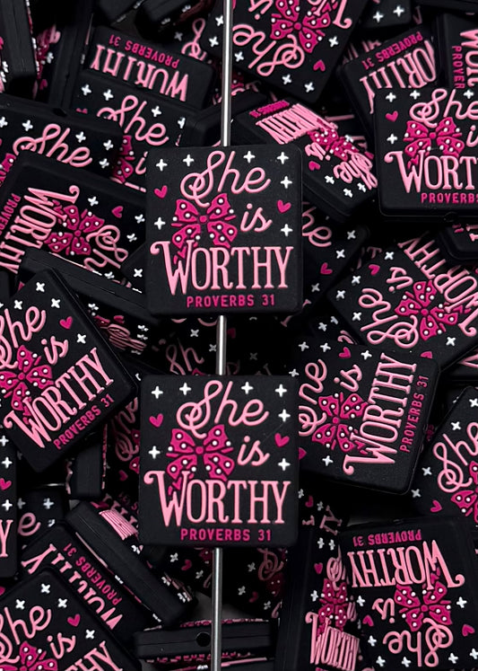 R- She is Worthy Focal Bead, Religious Focal Bead