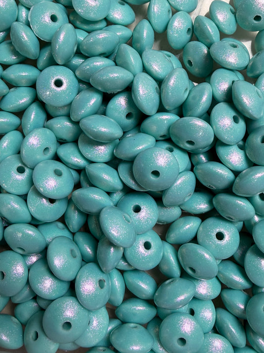 12mm Lentil Opal Light Turquoise Silicone Bead, Pearl Lentil