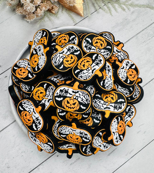 Pumpkin Graveyard Silicone Focal Bead, Haunted Halloween Silicone Bead