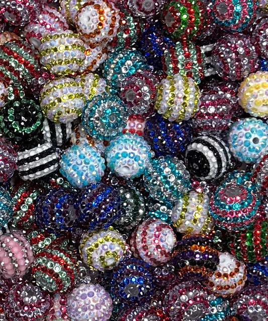 *Bead Mix- #262 20mm STRIPES Rhinestone Round Acrylic Beads