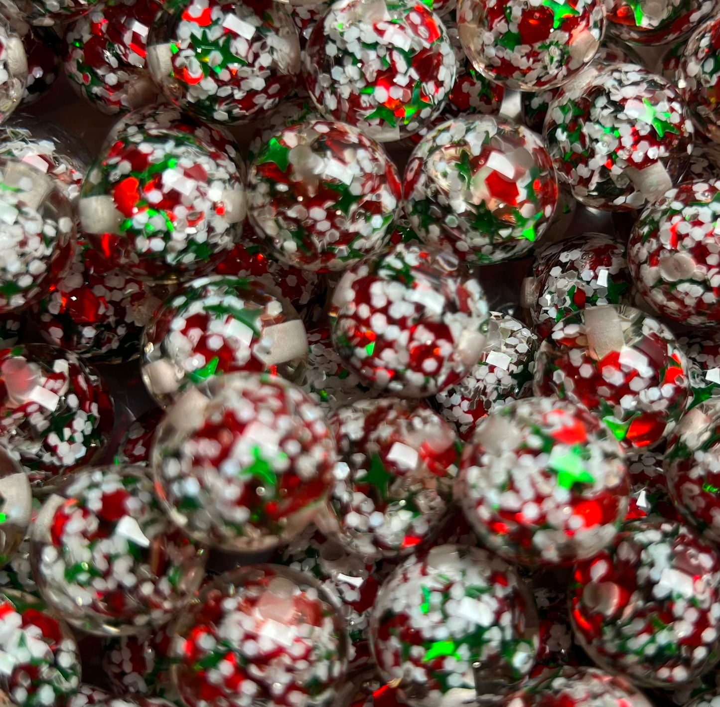 15mm Christmas Glitter ACRYLIC Round Beads