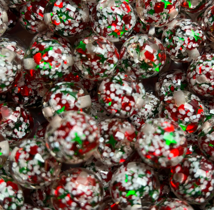 15mm Christmas Glitter ACRYLIC Round Beads
