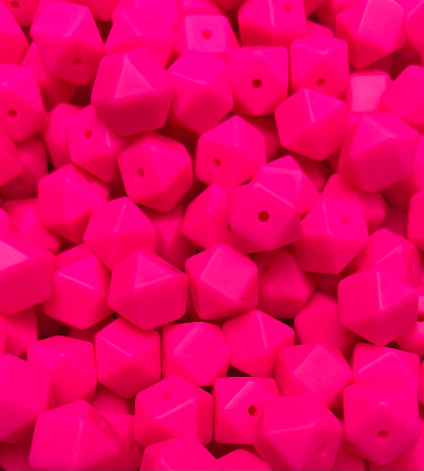 14mm Hexagon Solid Bright Pink Silicone Beads