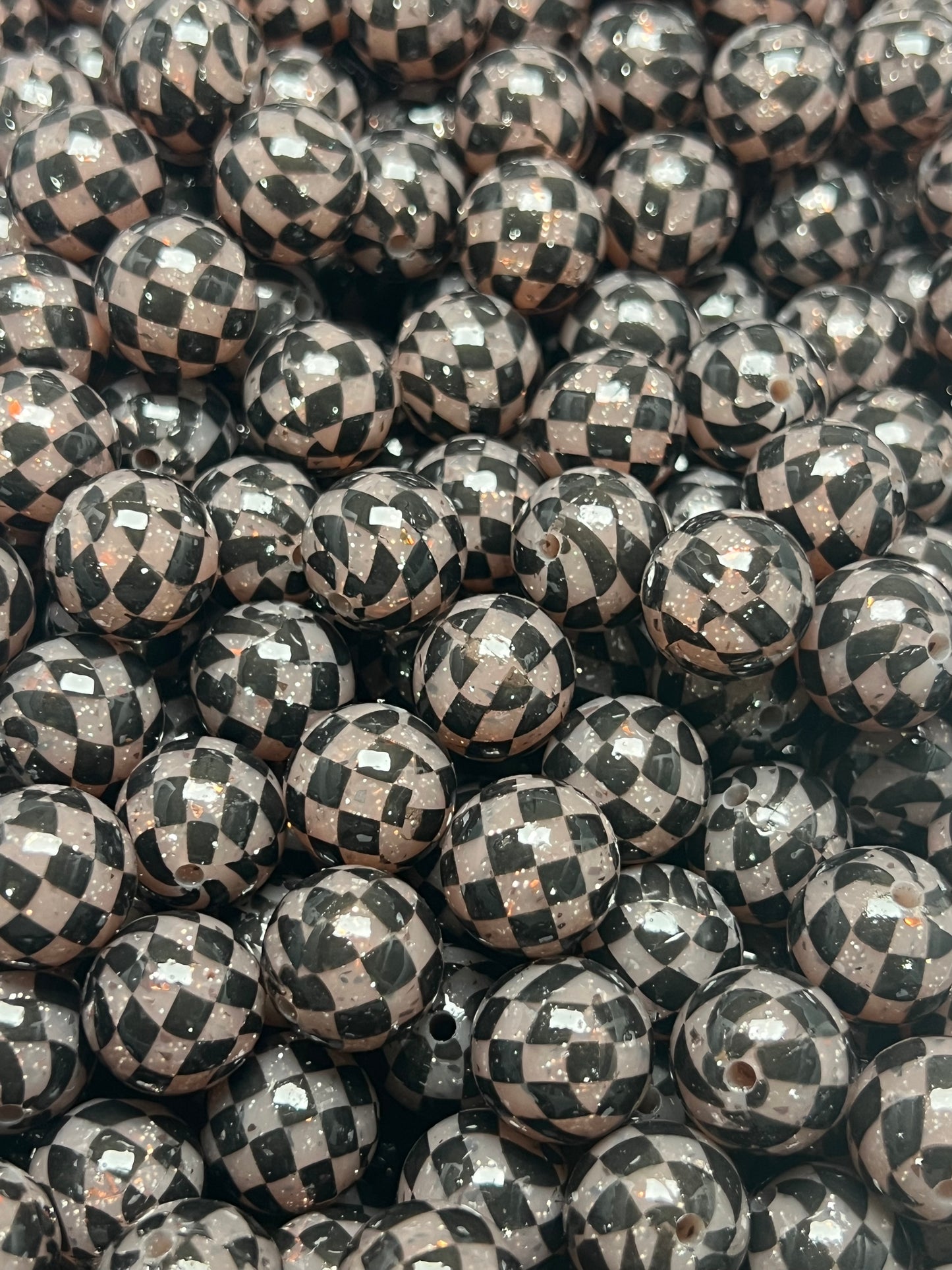 15mm Liquid Checker Brown Round Silicone Beads
