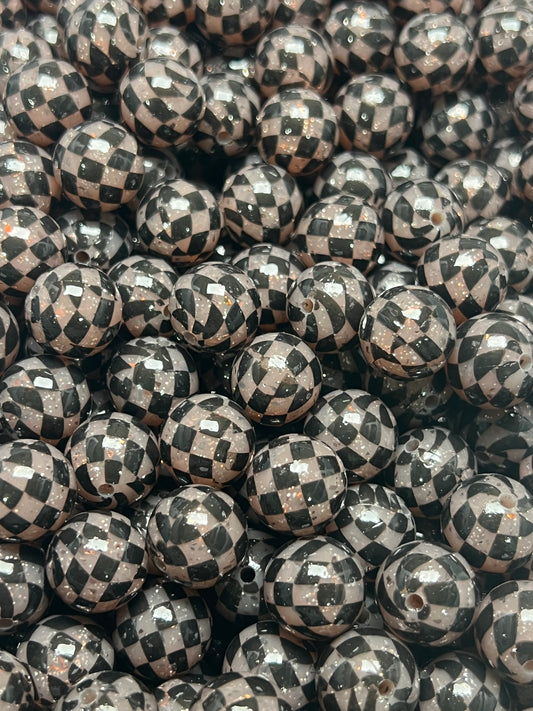 15mm Liquid Checker Brown Round Silicone Beads