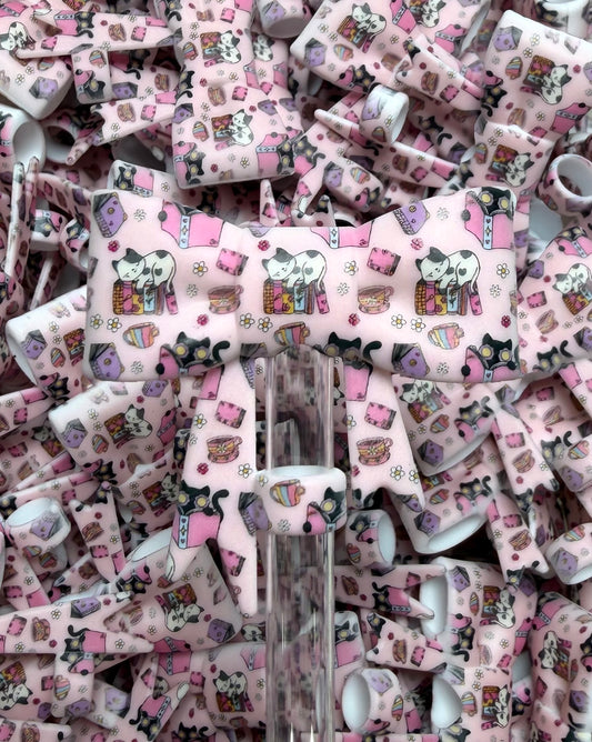 Y- Straw Topper - CATS and Books Printed Bow, Tumbler Accessory