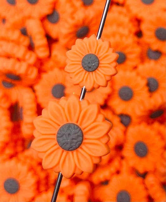 L- New Sunflower TANGERINE Silicone Focal Bead, Flower Shape Silicone Bead