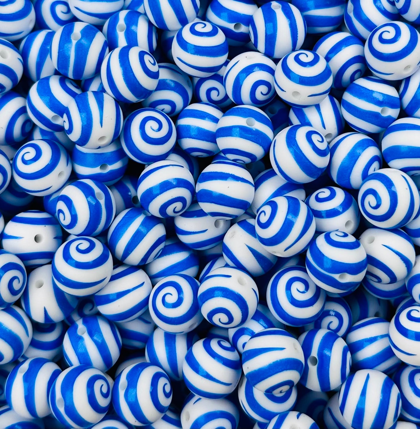 15mm Print Blue Swirls Round Silicone Beads