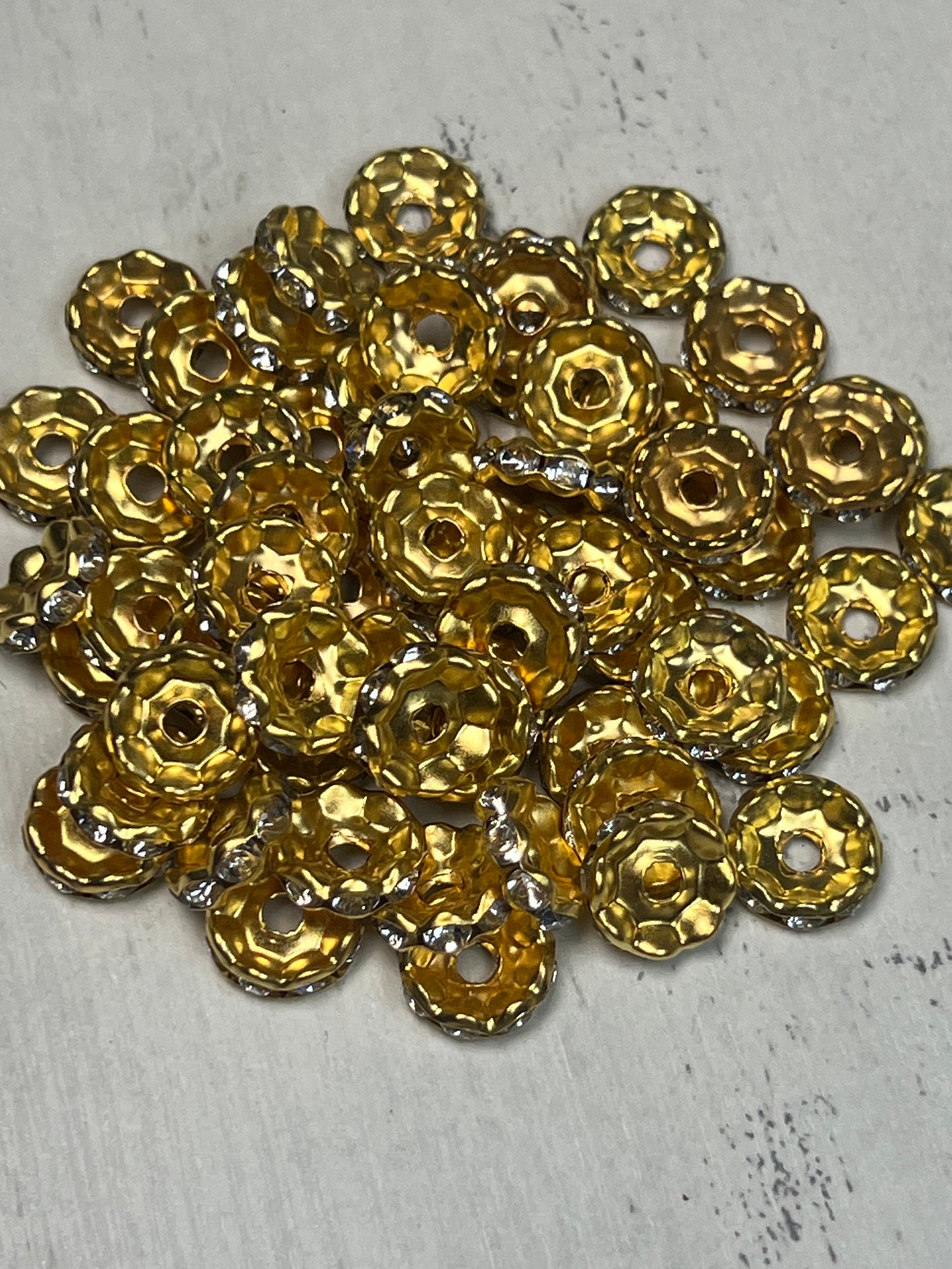 10mm Scalloped Gold Rhinestone Spacer Bead-Pack of 10, Rondelle Spacer Bead