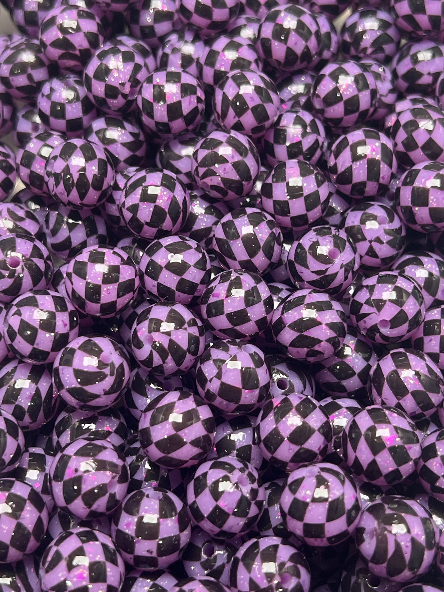 15mm Liquid Checker Purple Round Silicone Beads
