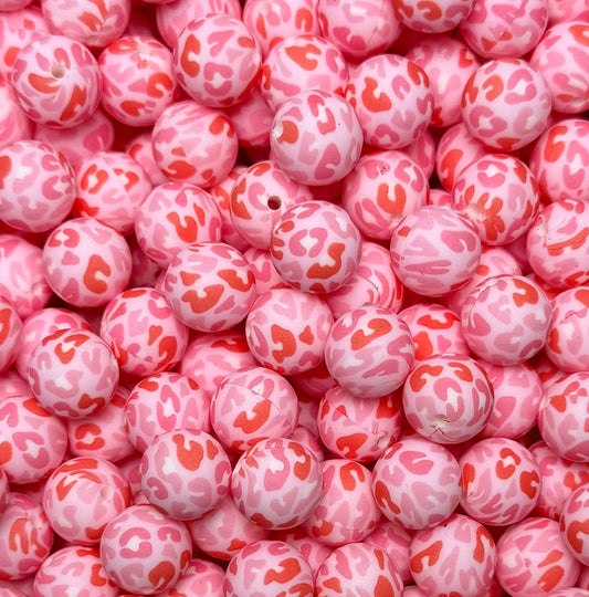 15mm Print Valentine CHEETAH EXCLUSIVE Round Silicone Beads