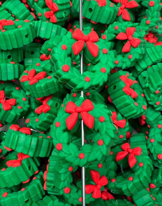 3D Christmas Wreath Silicone Focal Bead