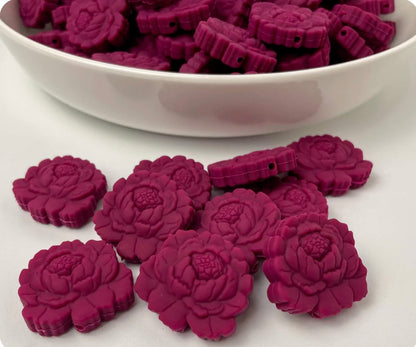 Peony Flower Silicone Focal Bead, Flower Shape Silicone Bead