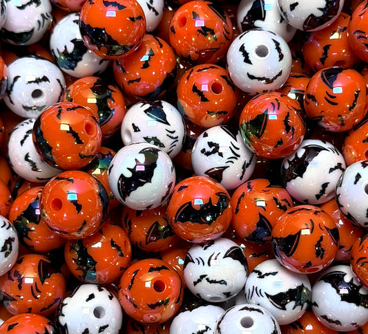 16mm Bats Round ACRYLIC Beads, Halloween Acrylic Bead