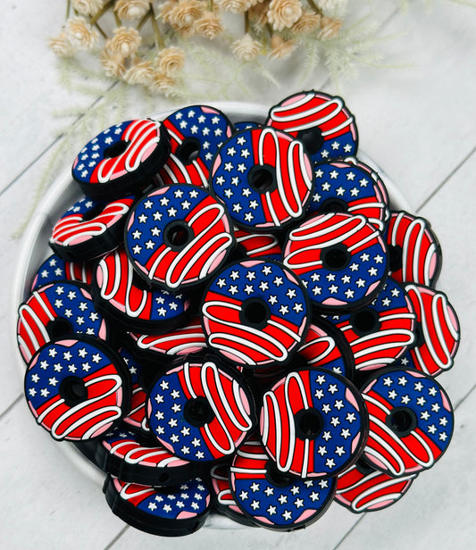 USA Donut Silicone Focal Bead, 4th of July Shape Silicone Bead