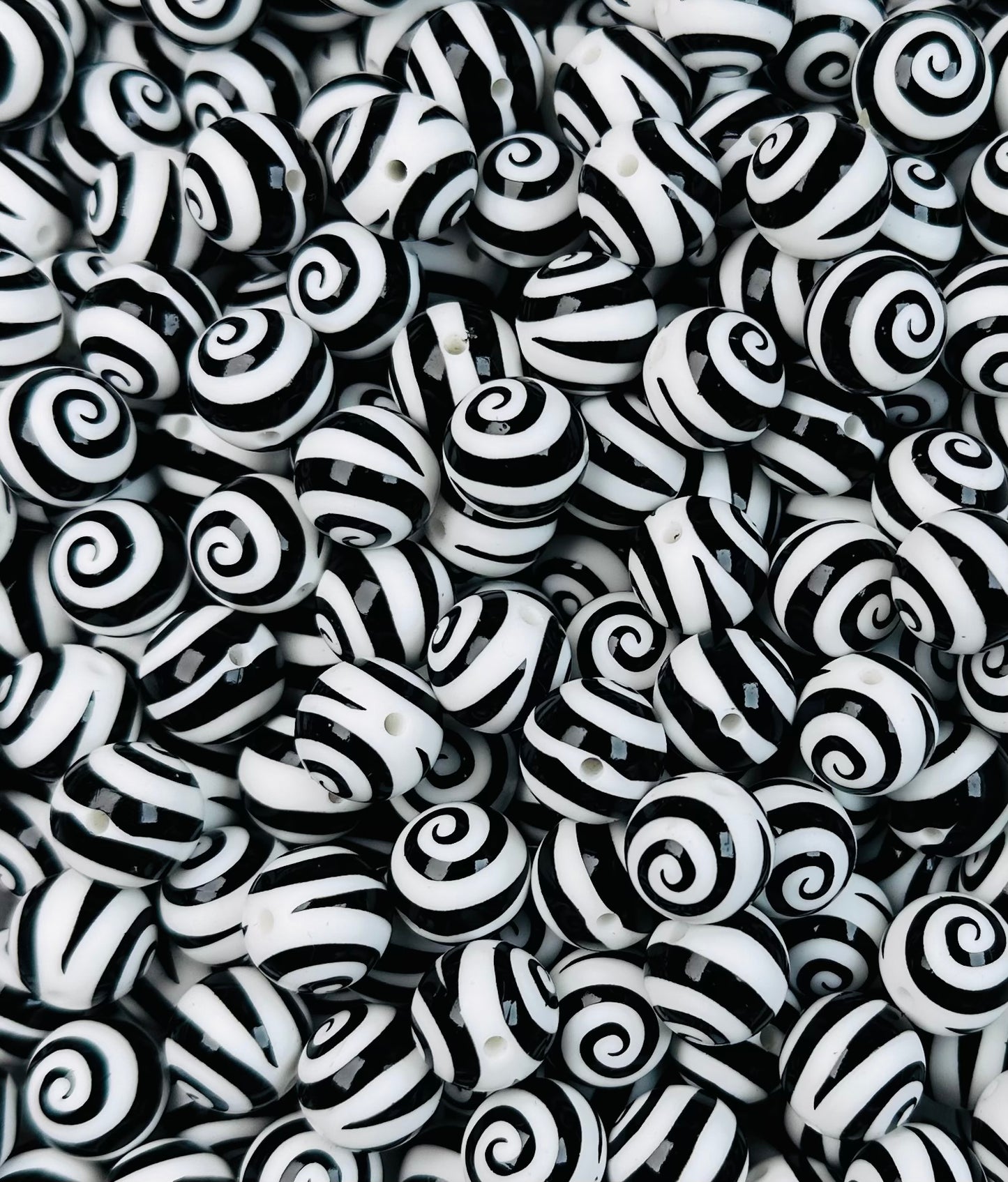 15mm Print Black Swirls Round Silicone Beads, Halloween Print Beads