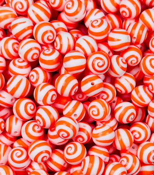 15mm Print Orange Swirls Round Silicone Beads, Halloween Print Beads