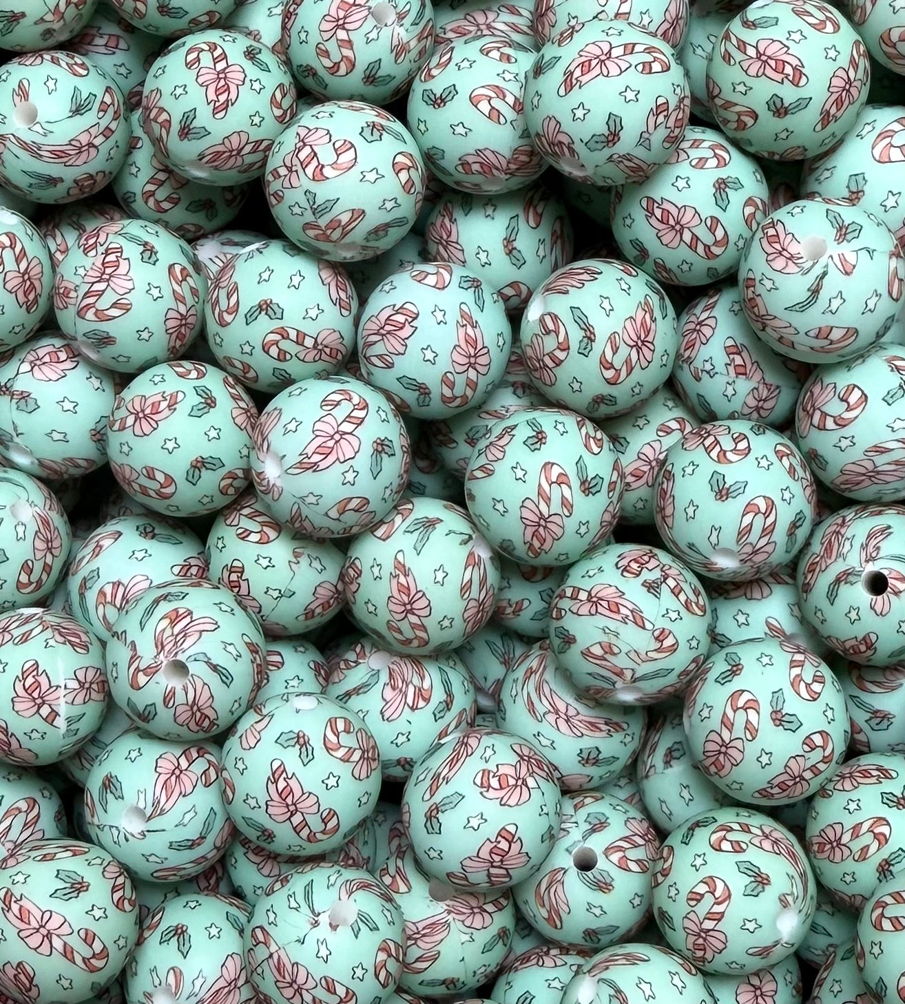 15mm Print Candy Canes EXCLUSIVE Round Silicone Beads