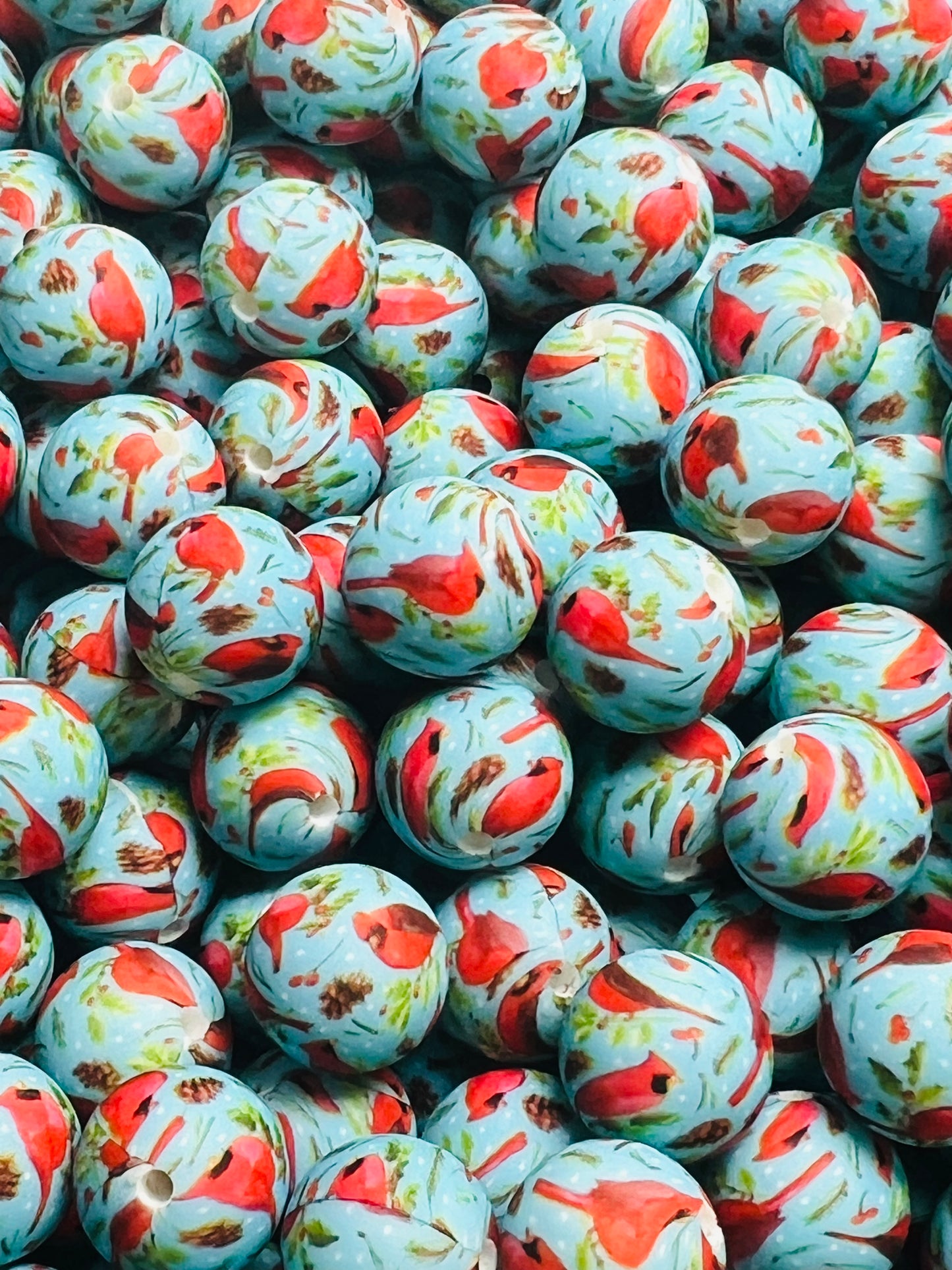 15mm Print Cardinals EXCLUSIVE Silicone Beads, Winter Silicone Print Bead