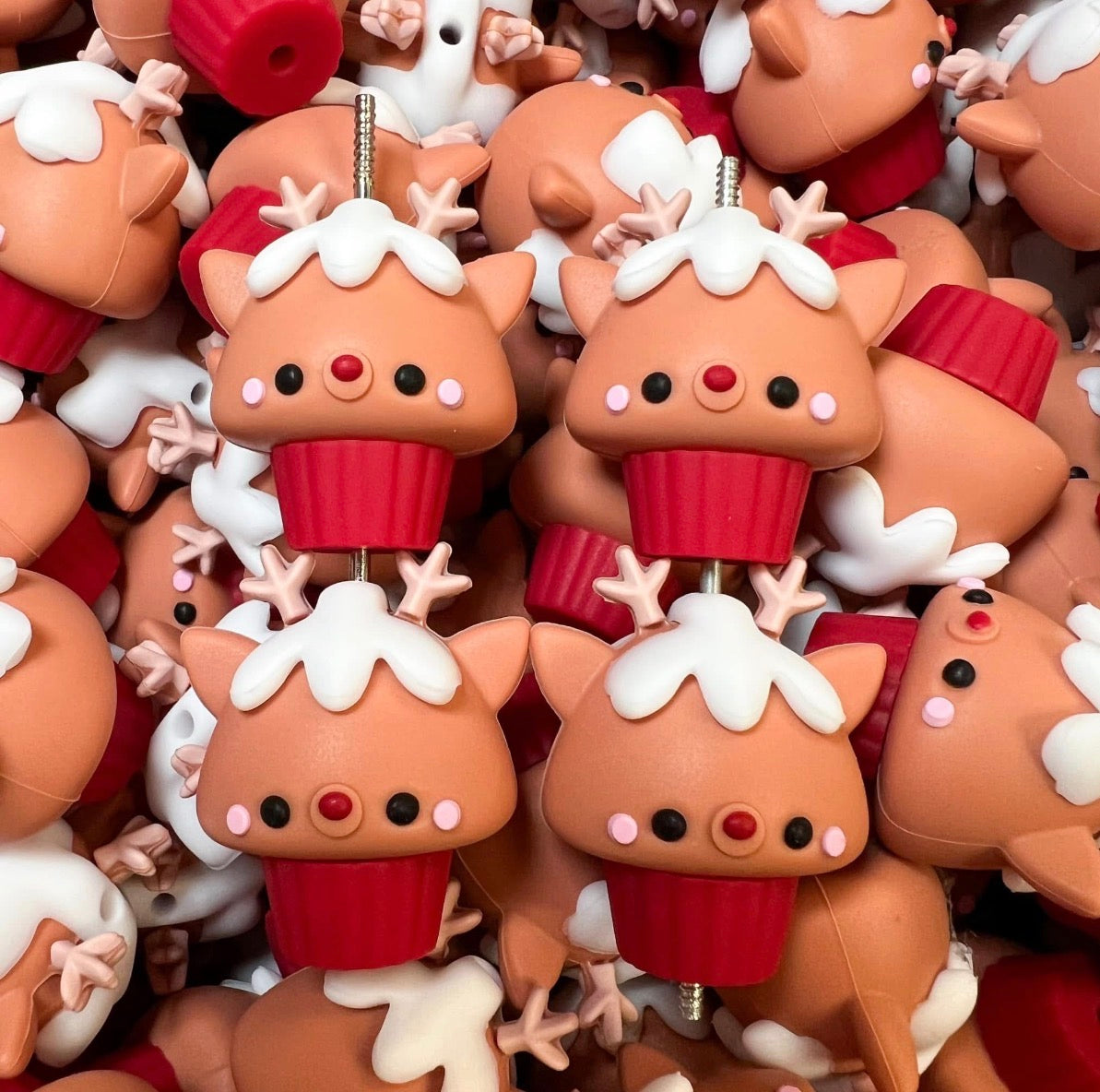 3D Reindeer CUPCAKE Exclusive Silicone Focal Bead
